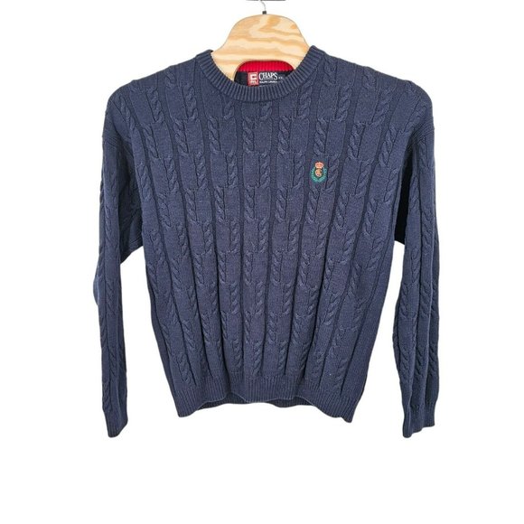 Chaps Ralph Lauren Vintage Chunky Cable Knit Sweater Men's 2XL Blue 90s Crown‎ - Picture 1 of 9